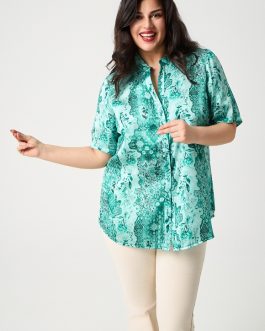 Σατινέ Πουκάμισο με Emerald Baroque Prints