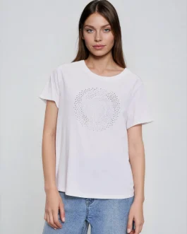 Λευκό T-Shirt με Σπείρα από Στρας