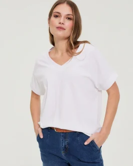 T-Shirt με V και Ρεβέρ – Καθαρό Λευκό
