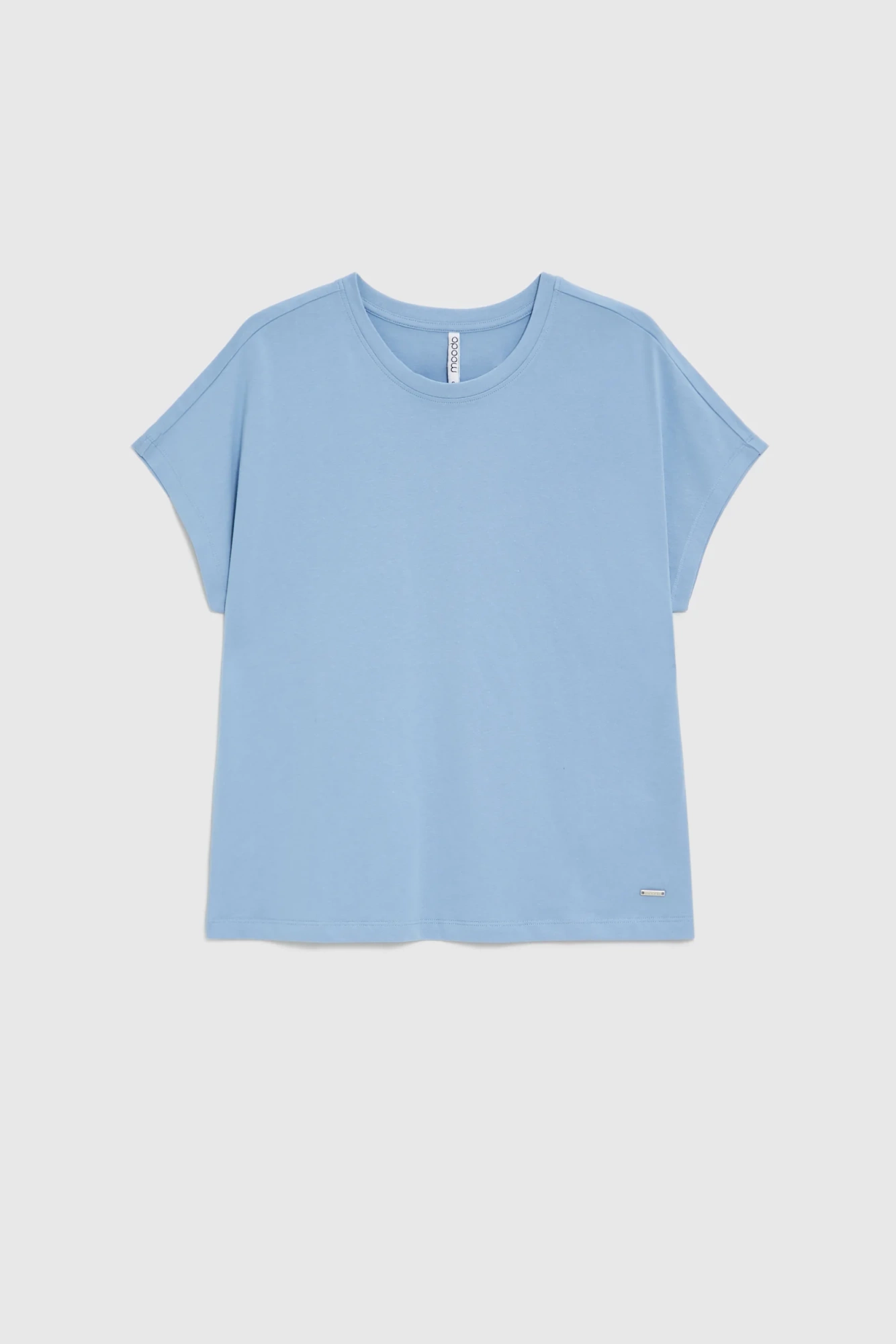 Μονόχρωμο T-Shirt με Κλειστή Λαιμόκοψη - Γαλάζιο - Image 3