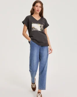 Ανθρακί T-Shirt “Magic” με V