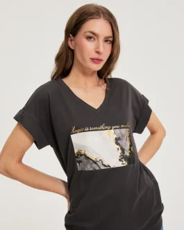 Ανθρακί T-Shirt “Magic” με V