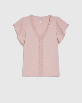 T-Shirt με V και Στρας – Dusty Pink