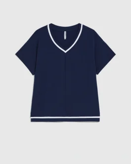 Navy Sporty-Chic T-Shirt με Ρέλι