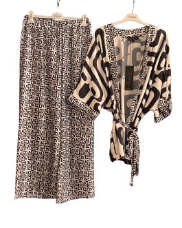 Co-Ord Σετ Kimono Τοπ & Παντελόνα με Geometric Retro Print